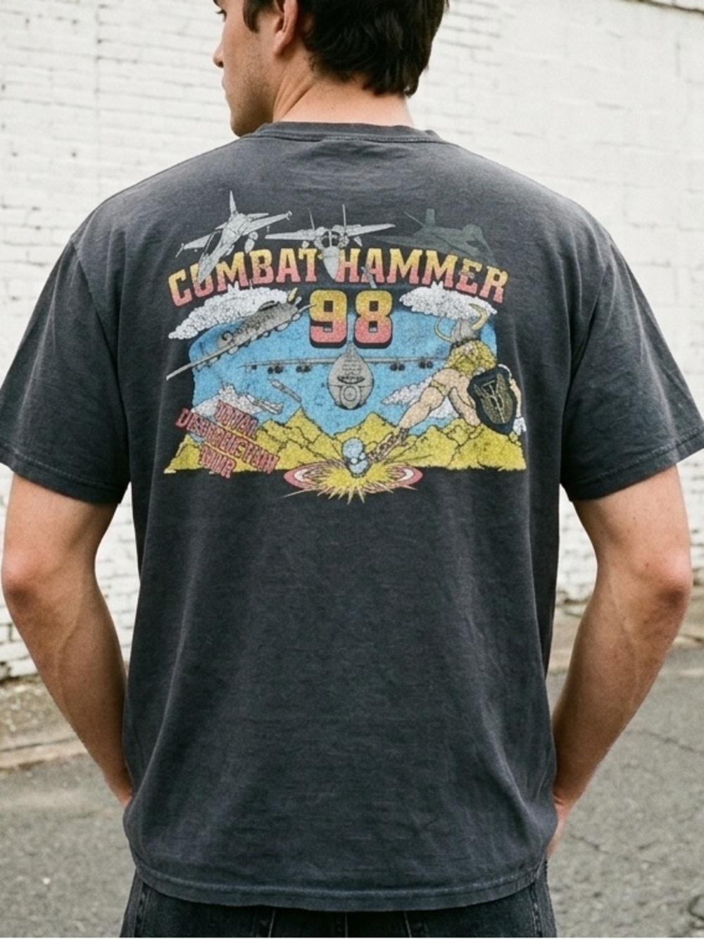 Vintage 1998 Combat Hammer 98 USAF 86th FWS Tour Shirt Military Fighter Jet XL